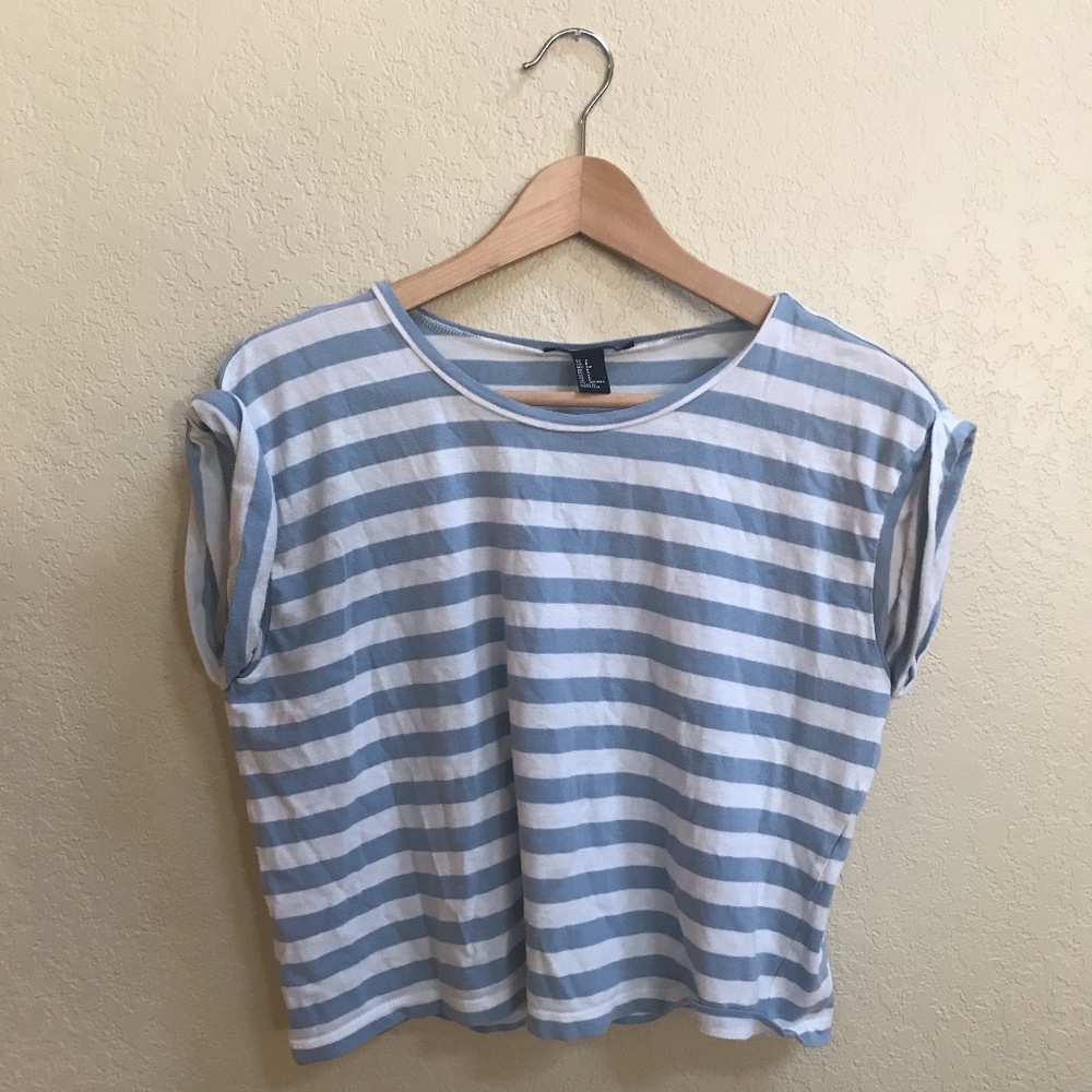 Forever 21 Baby Blue Striped T-Shirt